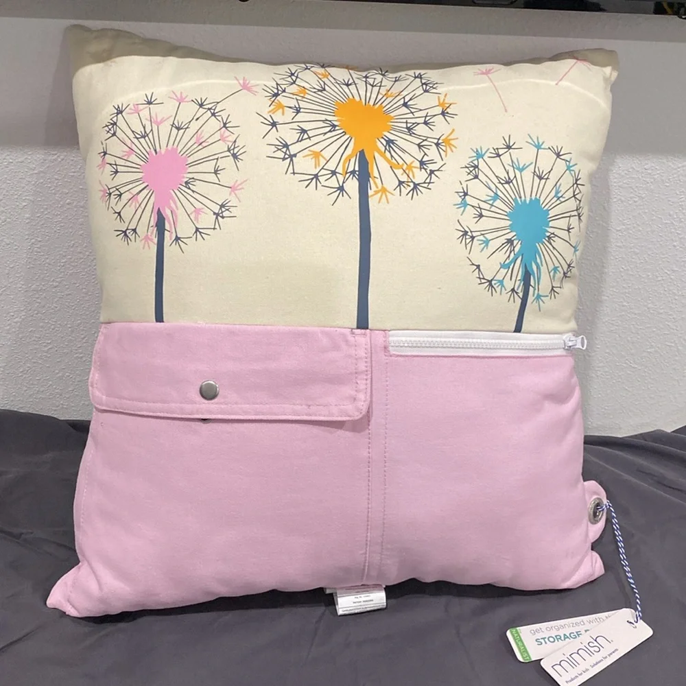 NWT Mimish Naturalist Square Storage Throw Pillow “Wishes and Cotton Candy”